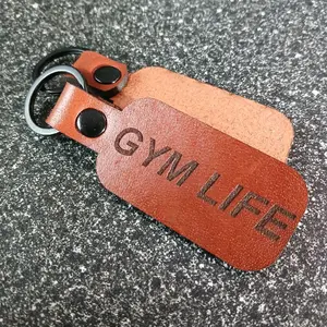 Gym Life Leather Keychain - Brown Leather Keychain with "GYM LIFE" Engraving