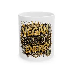 Vegan Baddie Energy Mug | Gold Graffiti Ceramic Coffee Cup