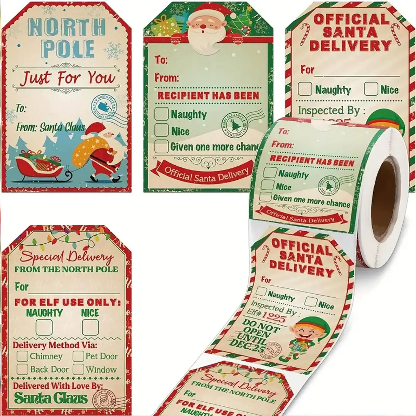 Christmas Gift Sticker Labels, 200pcs/roll Colorful Waterproof Gift Wrapping Sticker, Easy To Use Gift Labels for Holiday Decorations, Party Favors, B