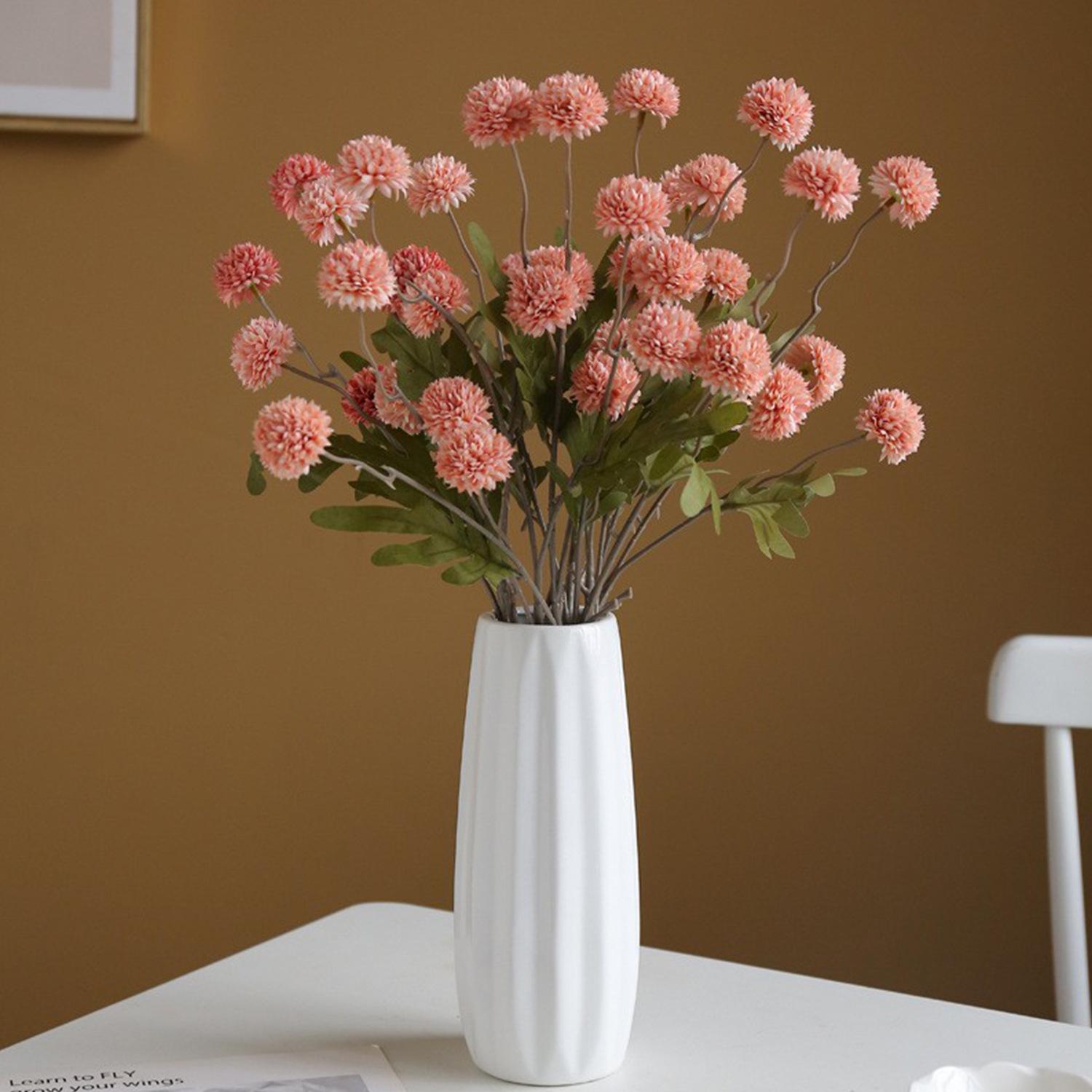 8 Stems Faux Dandelion Flowers African Pom Pom Chrysanthemum Artificial Flowers Wedding Holiday Birthday Party Decoration Living Room Bedroom Study Garden Decor