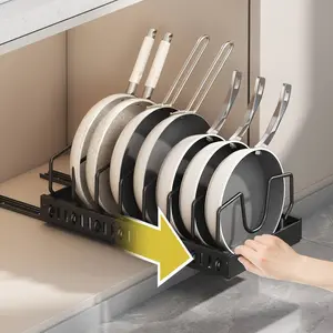 Pull Out Pot Lids Organizer Rack, 2pcs Pots And Pans Organizer for Under Cabinet, Pot Lid Holder with 8 Adjustable Compartment for Kitchen Cabinet Cookware Baking