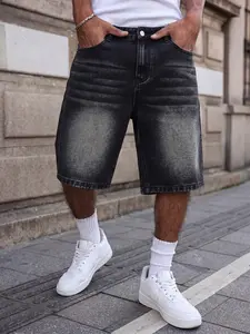 Men's black and gray loose-fitting casual street-style denim shorts for summer, non-stretchy and versatile fashion pants