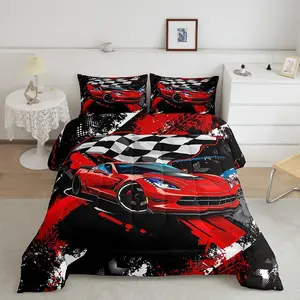 Car Luxury Comforter Set,Cool Racing Sports Car Bedroom Home Decor Quilt Set, Extreme Sports Theme Comforter,Modern Red Automobile Duvet Set Pillow