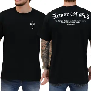 Armor Of God 2-Sides Graphics T-Shirt, Ephesians 6:10 Gothic Style Graphics Shirt, Bible Verse Graphics Tee, Men's Gifts, Casual Menswear, For Men