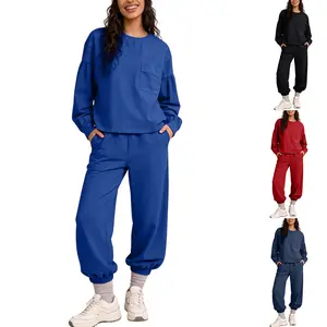 Mundoven Women's Track Suits 2-Piece Lounge Set – Long Sleeve Crewneck Top & Jogger Pants with Pockets, Puff sleeves,Casual Comfort Outfit