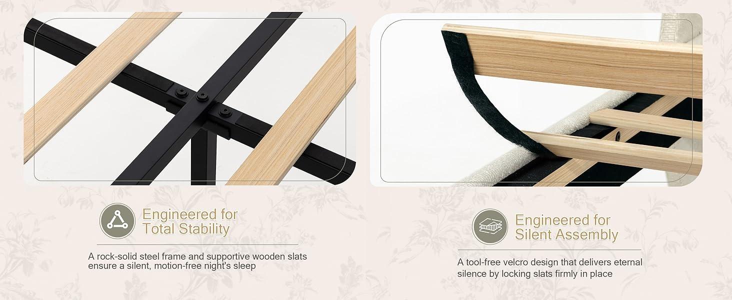 Yechen Boucle Wingback Full Bed Frame, Ivory Upholstered Platform Bed with Enclosed Footboard | Vertical Channel Tufting | Easy Assembly & Noise-Free | No Box Spring Needed