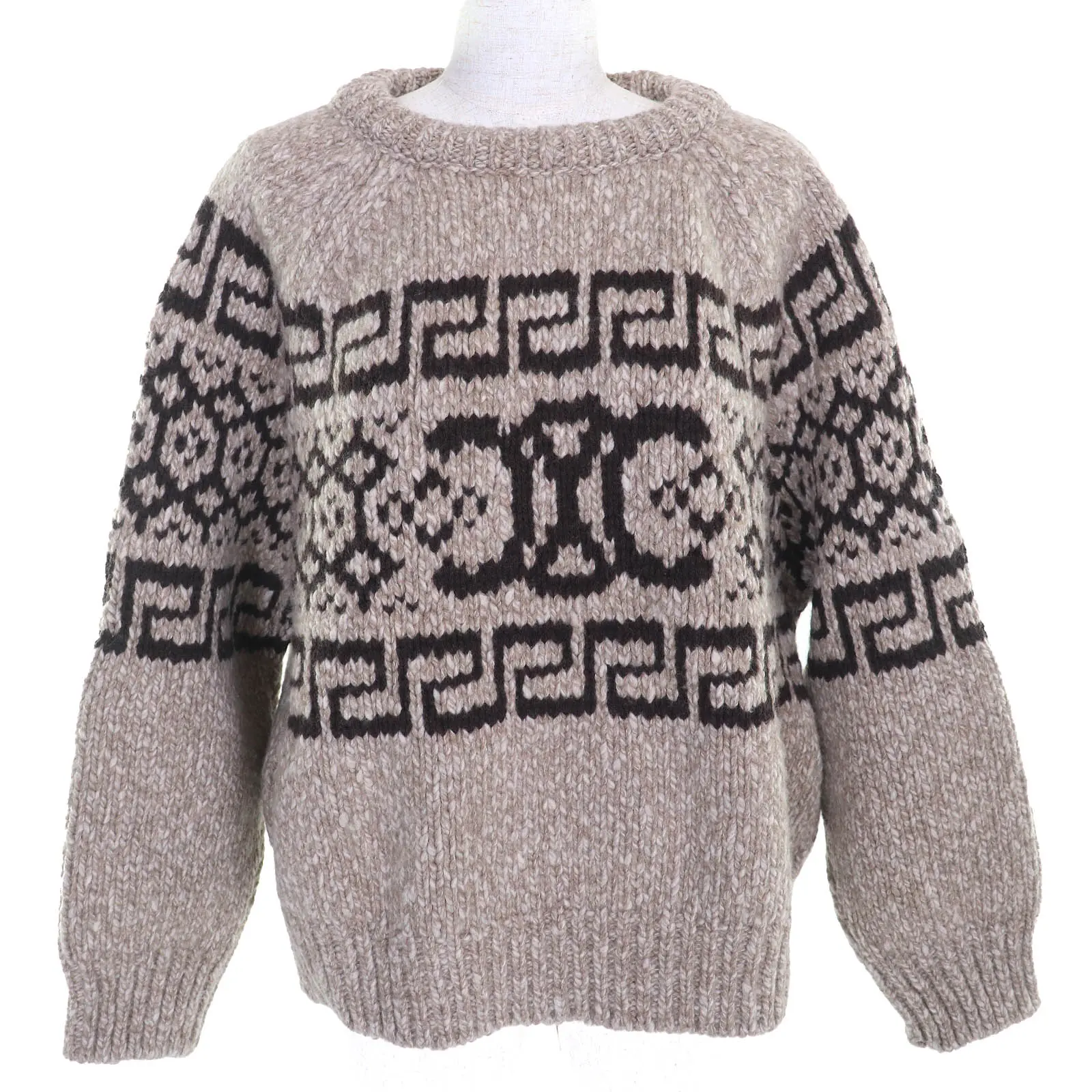 Pre-owned Celine Cotton Small Leather Goods Triomphe Wool Knit Sweater
