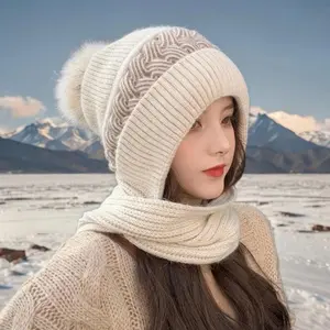 2026 Women's Korean Style Knitted Hat with Ear & Neck Protection Soft Thickened Scarf Set for Autumn Winter Windproof Warm Beanie for Outdoor Travel Daily Wear Cold Weather Fashion beanies men adjustable casual Knit Heart design wool