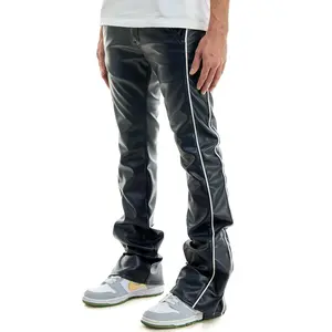 PIPED LEATHER FLARE PANTS