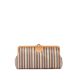 IL BISONTE Manuela Canvas and Leather Clutch Handbag - Beige Stripe