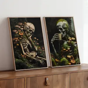 2 Pieces Optional Wooden Frame Retro Human Heart Floral Anatomy Wall Poster Dark Academia Lung Skull Skeleton Canvas Painting And Print Floral Home Decor Study Office Wall Painting HD Giclee Wall Poster