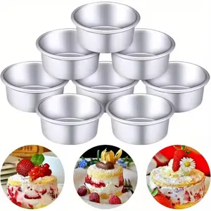 8pcs Non-Stick 4-Inch Cake Pan Set - Aluminum Material with Fixed Bottom, Ideal for Family Gatherings, Birthdays, Weddings, and Holidays | Round Baking Pans