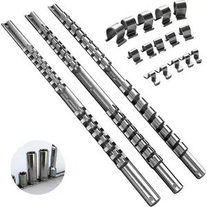 Socket Organizer Set,  3- Metal Socket Holders/Socket Sliding Rail, 1/4-Inch, 3/8-Inch, 1/2-Inch