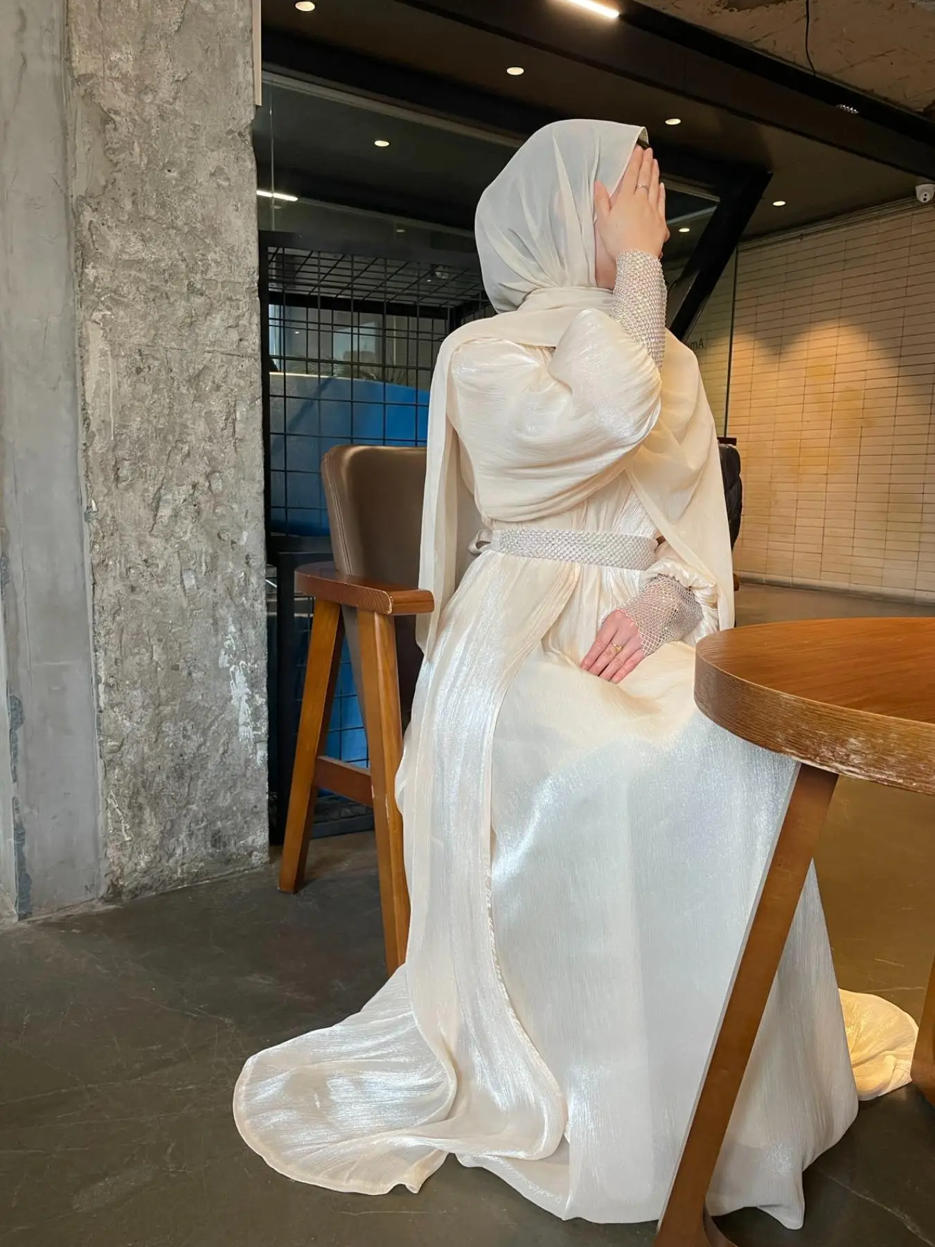 Women's Rhinestone Decor Long Sleeve Abaya & V Neck Sleeveless Dress with Hijab & Belt, Elegant Modest Outfit for Daily Wear, Ladies Clothes for All