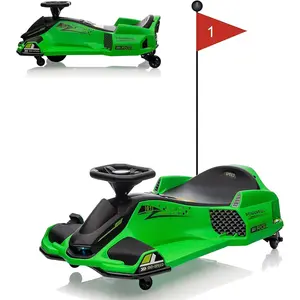 Green 24V Ride On Drift Car For Kids With 180W Brushless Motor Quieter Drift Control One Button Start Music Front And Tail Led Lights Low Power Alarm Suitable For Ages Eight And Up Max Load 110 Pounds Green