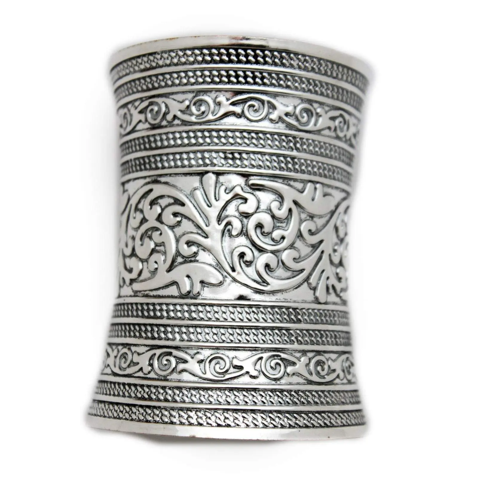 TFJ Women Fashion Jewelry Silver Metal Long Cuff Bracelet Wide Band Filigree Wonder Flowers