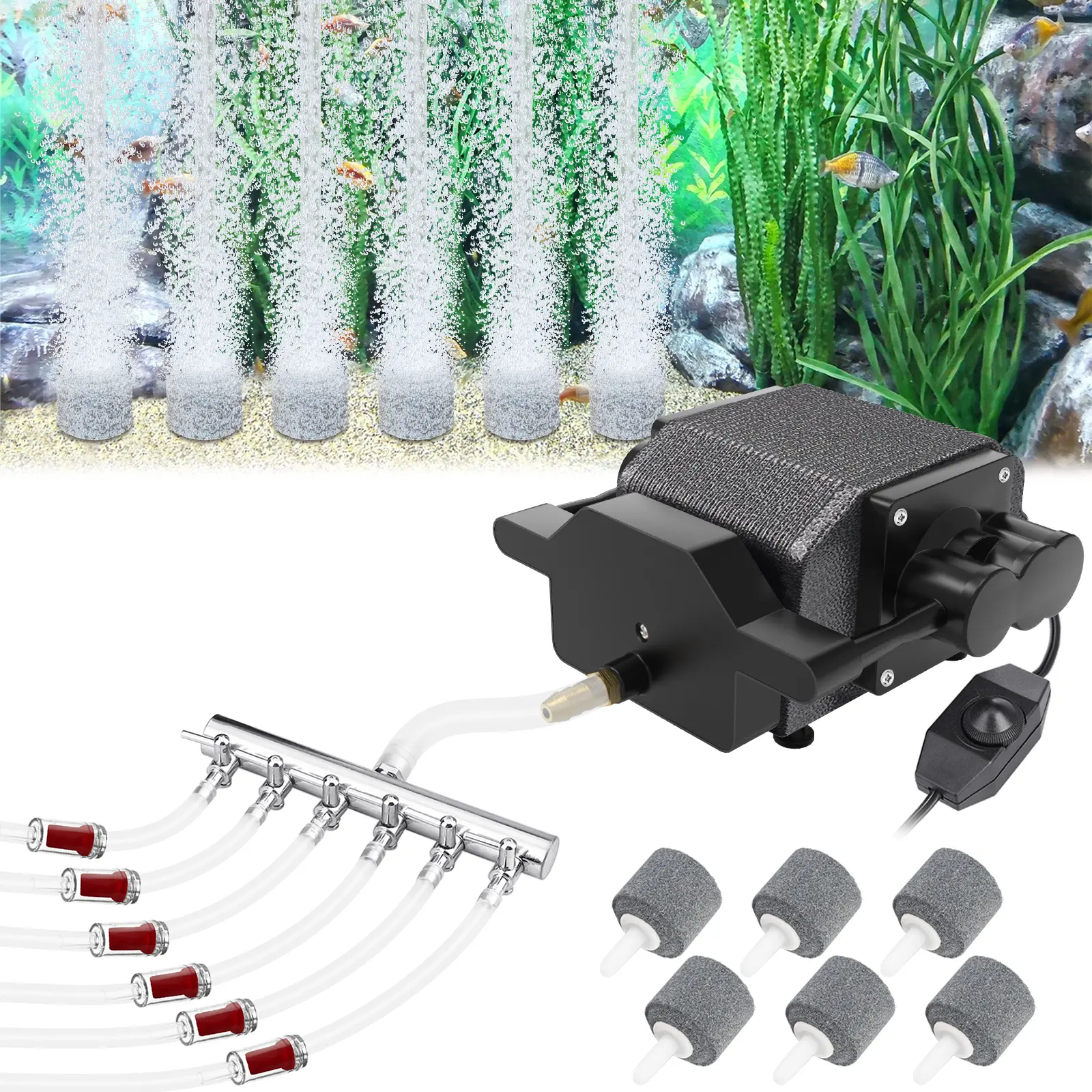 AquaMiracle 6/8/16W Quiet Aquarium Air Pump 200/317/475GPH High Pressure Fish Tank Air Pump Commercial Air Pump Water Pond Aerator Bubbler Hydroponics Air Pump Oxygen Pump