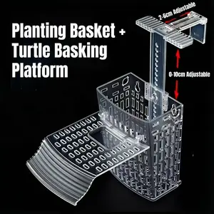 Fish tank hydroponic basket two-in-one turtle basking platform, turtle habitat climbing platform, aquarium water plant planting basket, with a pull rod for height adjustment, a hook for adjustable tightness, suitable for a variety of containers