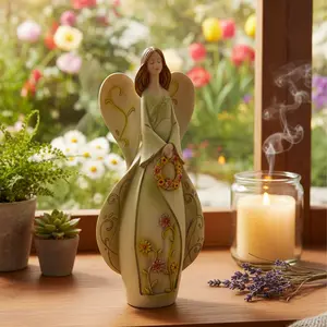 Resin Angel Girl Wreath Statue, Celebratory Gift, Guardian Angel Hand-Painted Craft, Home Desktop Decoration, Bookshelf Decor, Inspirational Figurine