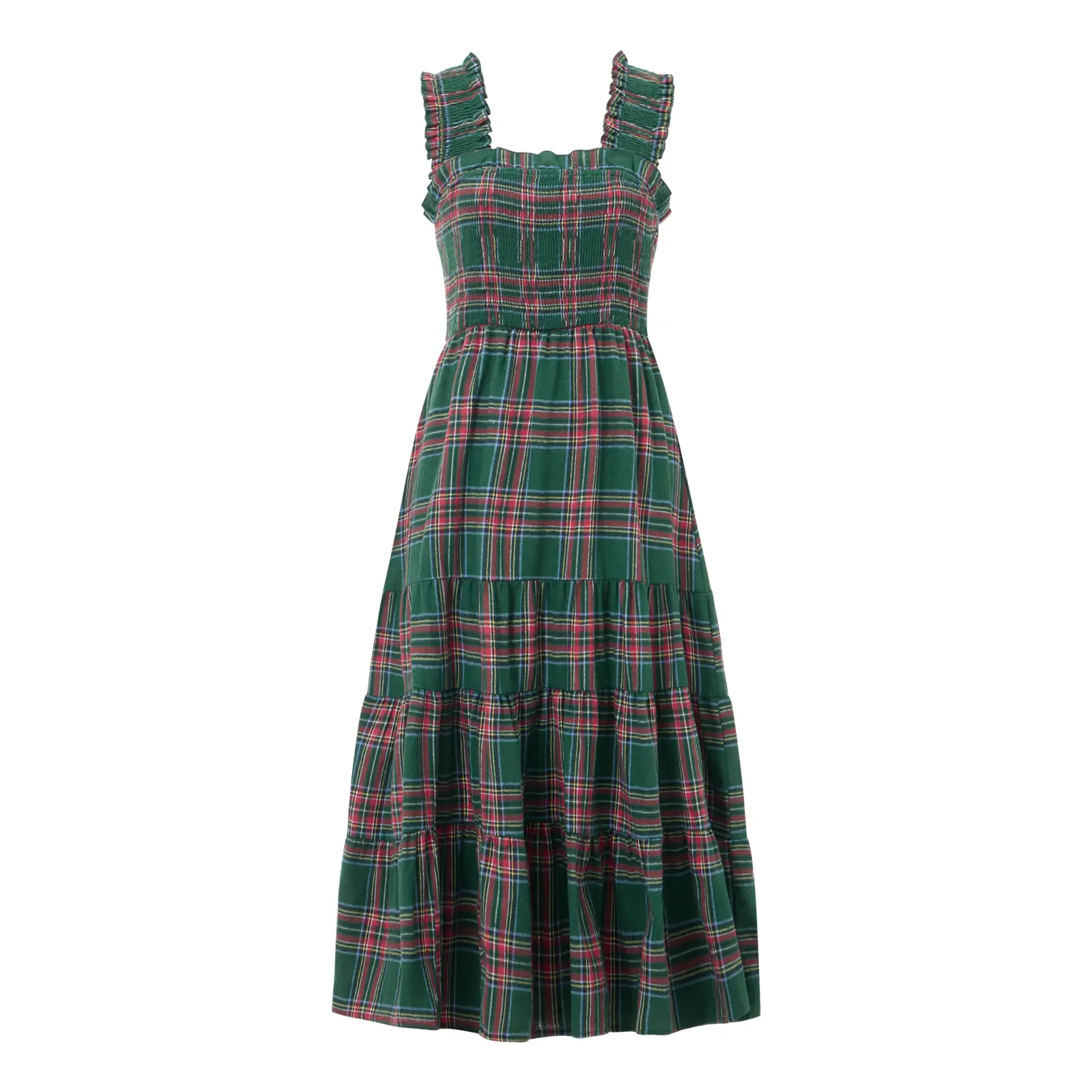 Christmas Women Sleeveless Dress Summer Casual Plaid Print Ruffled A-Line  Party Dress for Beach Club Streetwear Womenswear Fashion Vintage Style  Smocked Green Polyester - TikTok Shop