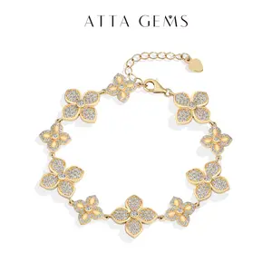 ATTAGEMS Flower Design D Color VVS1 Lab-Created Moissanite Bracelet Luxury Jewelry Women Engagement Birthday Daily Party Hypoallergenic Jewelry Gift B066
