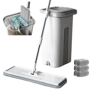 Mop and Bucket with Wringer Set,Hands-Free Flat Mops for Floor Cleaning,Wall Mop Cleaner with Adjustable Handle,Floor Mops with 6 pcs Washable Microfiber Pads