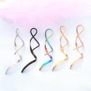 Spiral Threader Earrings, 18g Hypoallergenic 316L Stainless Steel Pendant Handmade Twisted Linear Curved Pendant