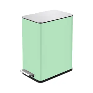 QUALIAZERO 2.6 GAL/10L, Slim Shape, Stainless Steel Step-ON CAN, with Soft Close LID (Mist Green)