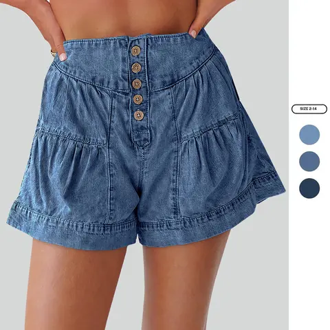 Imily Bela Womens Summer Flowy Jean Shorts Button Up High Waisted Wide Leg Denim Skort with Pockets