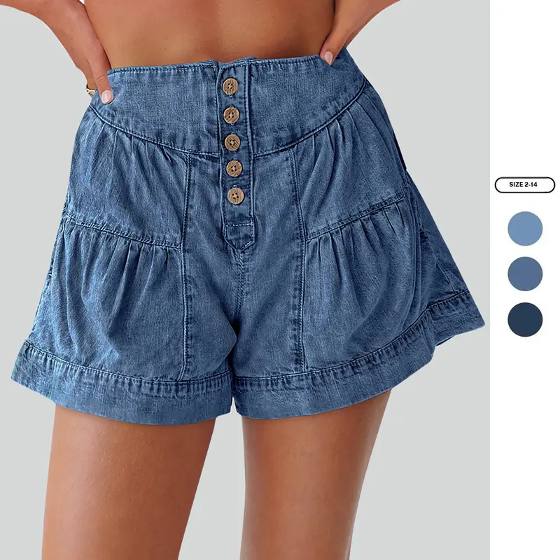 Imily Bela Womens Summer Flowy Jean Shorts Button Up High Waisted Wide Leg Denim Skort with Pockets