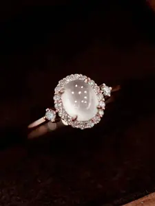 1 PC Romantic Cubic Zirconia & Faux Moonstone Ring For Women Elegant Engagement Ring For Wedding Engagement Party Jewelry Artificial Zircon Ring Valentine's Day Gift