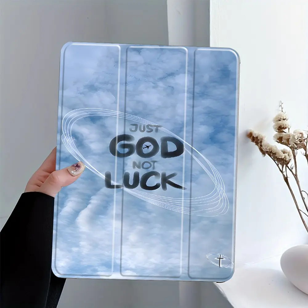 Cute Sky Christian Quote iPad Case with Pencil Slot, Triple Fold Stand,  Auto Wake/Sleep, Full Shockproof Protection, Fits iPad 7.9/8.3/10.2 inch, Perfect for School & Daily Use