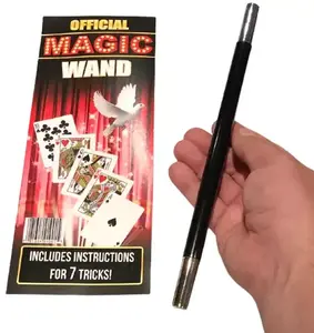SILVER TIP MAGIC WAND 10" Plastic Magician Wizard 7 Tricks Kid Black Stick Toy