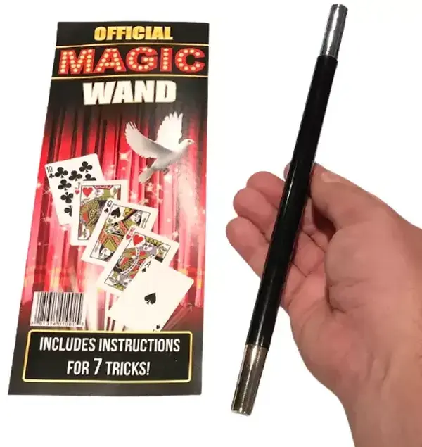 SILVER TIP MAGIC WAND 10" Plastic Magician Wizard 7 Tricks Kid Black Stick Toy