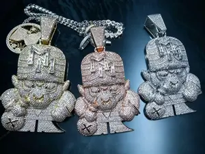M2-2400 Iced‑Out Custom Monkey Character With Letter‑M Pendant Mixed‑Cut CZ Diamond Bust‑Down Hip‑Hop Rapper Necklace Three‑Tone Available
