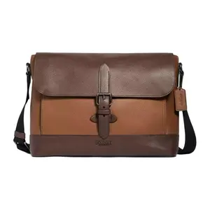 COACH Hudson 34 Leather Two-Tone Flap Closure Messenger Bag for Men