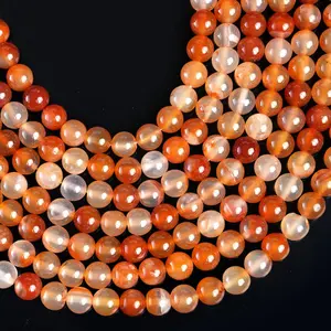 Natural Carnelian Gemstone Round Smooth Beads String 15.5 Inches Long 4/6/8/10 MM for Jewelry Making and Crafting - AS & JG