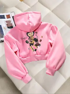 Movie Fan Casual Cute Cropped Hoodie - Coraline Cartoon Graphic Womenswear Top Women