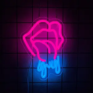 Lips Tongue Neon Sign Tongue LED Neon Light Up Sign for Wall Decor Tongue Drool LED Sign Neon Light for KTV Bar Pub Man Cave Bedroom Party Wedding Decor Led Decoration Lamp