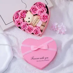 Rose Heart Soap Flower Deluxe Gift Box, Valentine's Day Heart Shaped Fake Rose Gift Set, Romantic Present for Loved Ones