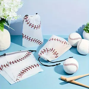20pcs Drawstring Bag Packs Baseball Party Drawstring Gift Bags - Sports Themed Favor Bags With Baseball Stitching Design, White Vinyl Bags For Baseball-Themed Parties, Birthdays & Events