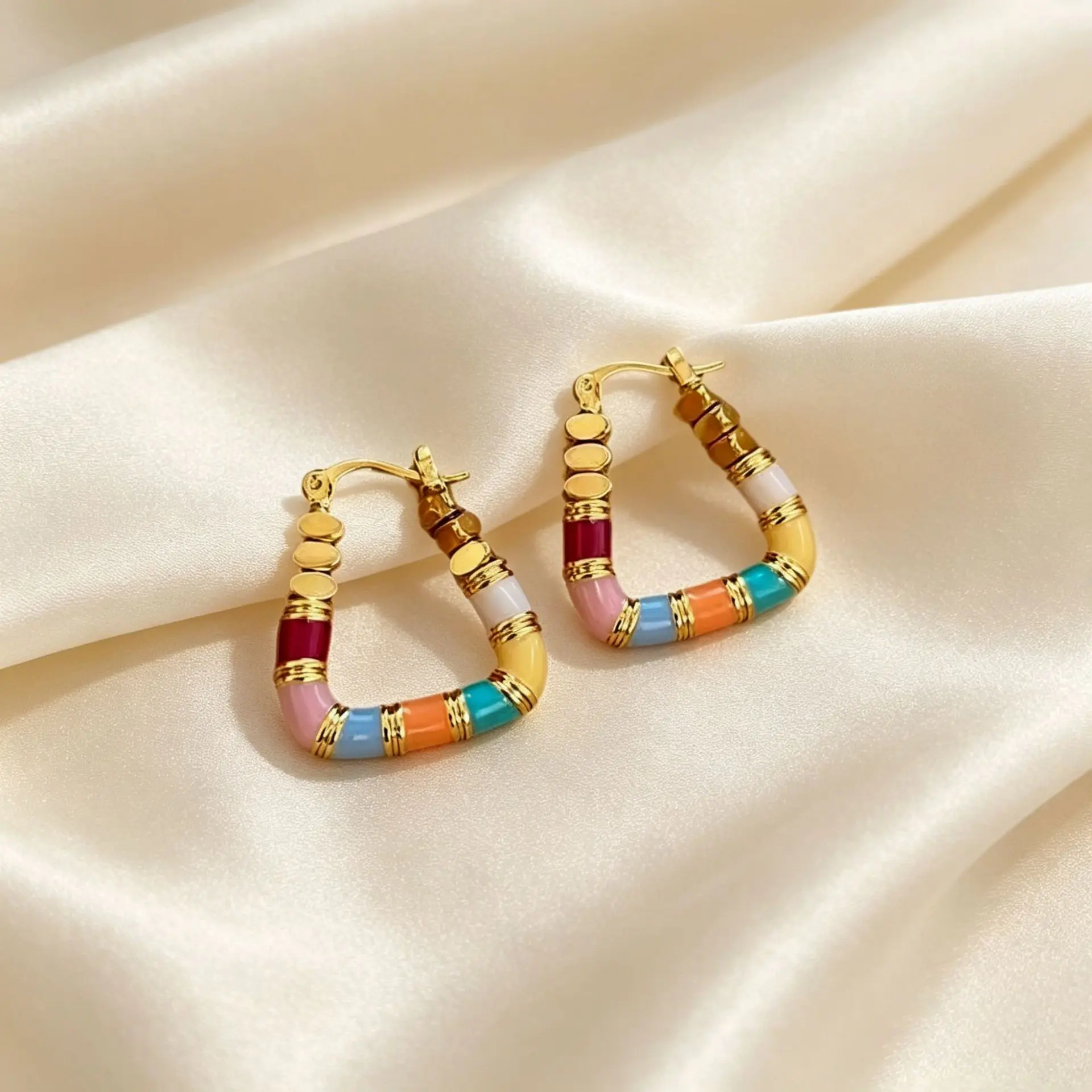 High-Quality Copper Huggie Earrings, Colorful Enamel Design, Unisex Everyday Fashion Costume Jewelry Accessories women sohochic