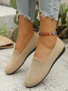Women's Bohemian Style Flat Shoes, Comfortable Knitted Design, Large Size Available, Fashionable Outdoor Wear, Stylish Ladies Footwear