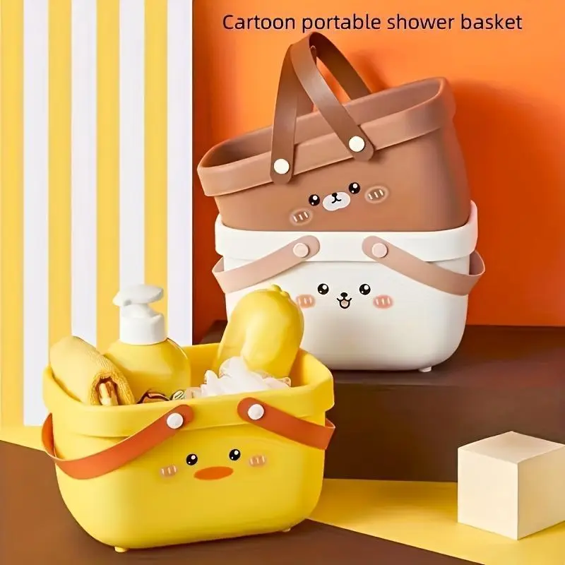 Cute Small Animal Cartoon Plastic Bath Storage Basket - Lightweight, Durable, Portable Home Organizer, Compartmentalized Caddy for Toiletry, No Single Compartment Design for Shower Use