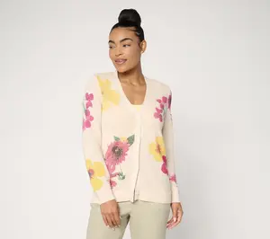 Susan Graver Printed Wild Flower Sweater Cardigan