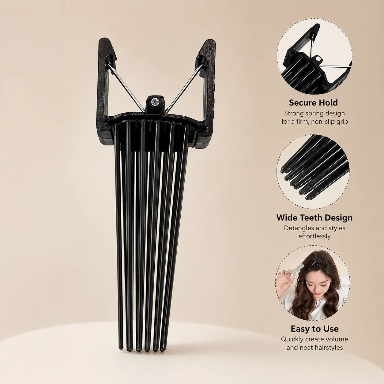 Women's Smooth Plastic Hair Root Volumizing Clip - 1 Count, 9cm Compact Styling Tool with Slender Prongs for Root Lift in Daily Hairstyling
