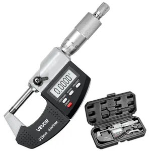 VEVOR Micrometer Set, Digital Outside Micrometer 0-1 inch Measuring Range, 0.00005 Resolution, Ultra-Precision 0.0001 Accuracy, LCD Screen, in/mm Switch, Carbide Tip, with Protective Case