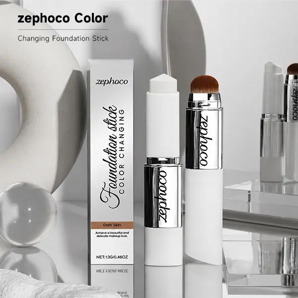 Color Changing Foundation Stick with Built-In Brush  Seamless Blend Cream Foundation  Natural Skin Finish  Portable Face Makeup Stick 13g