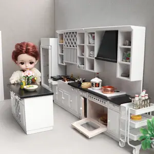 1:12 Scale Dollhouse Miniature Furniture, White 3-Piece Kitchen Cabinet Set for Mini Scene Decor