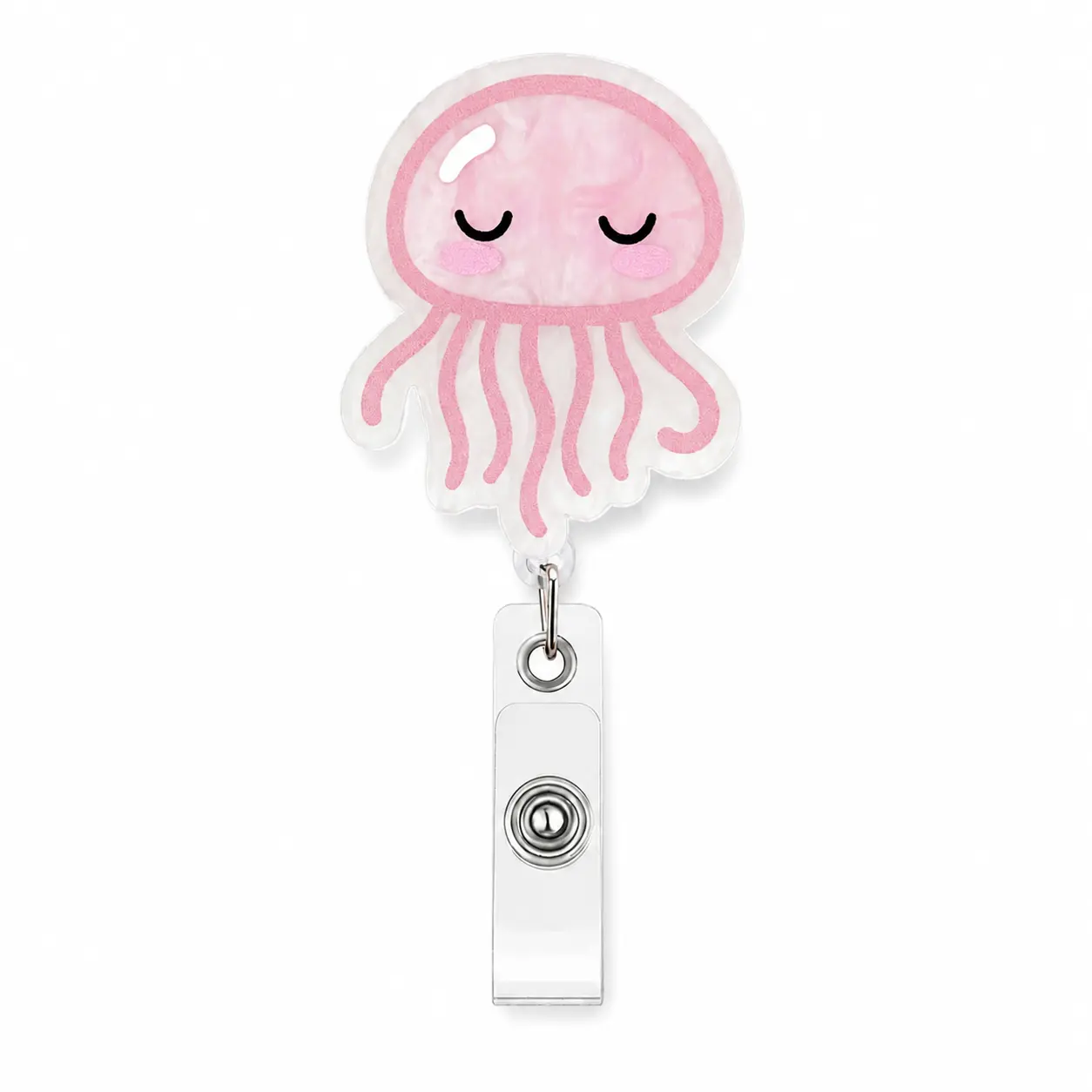 Cute Pink Jellyfish Badge Reel, Pediatric Retractable ID Card Badge Holder, Name Tag Work Badge Clip for NICU RN LPN CNA MA ER Night Shift Nurse Nursing Student OB/GYN L&D Doctor Teacher, Nurse Gifts